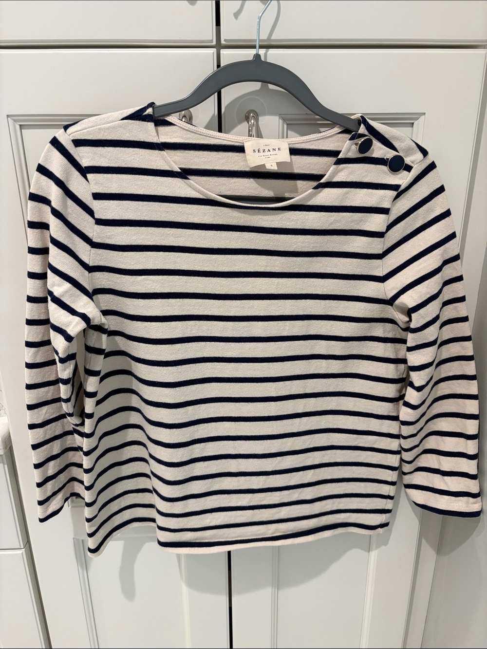 Sezane Colette Mariniere sz S Ecru/navy. Like new condition.
